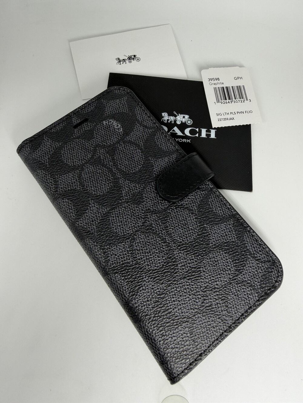 Coach Signature Leather iPhone 7 Plus 8 Plus Phone Folio Case Graphite 39598